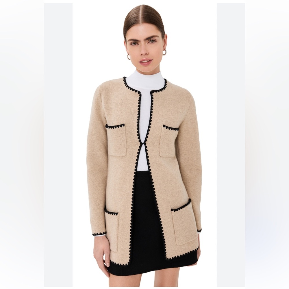 Reformation Beige Cardigan with Black Trim